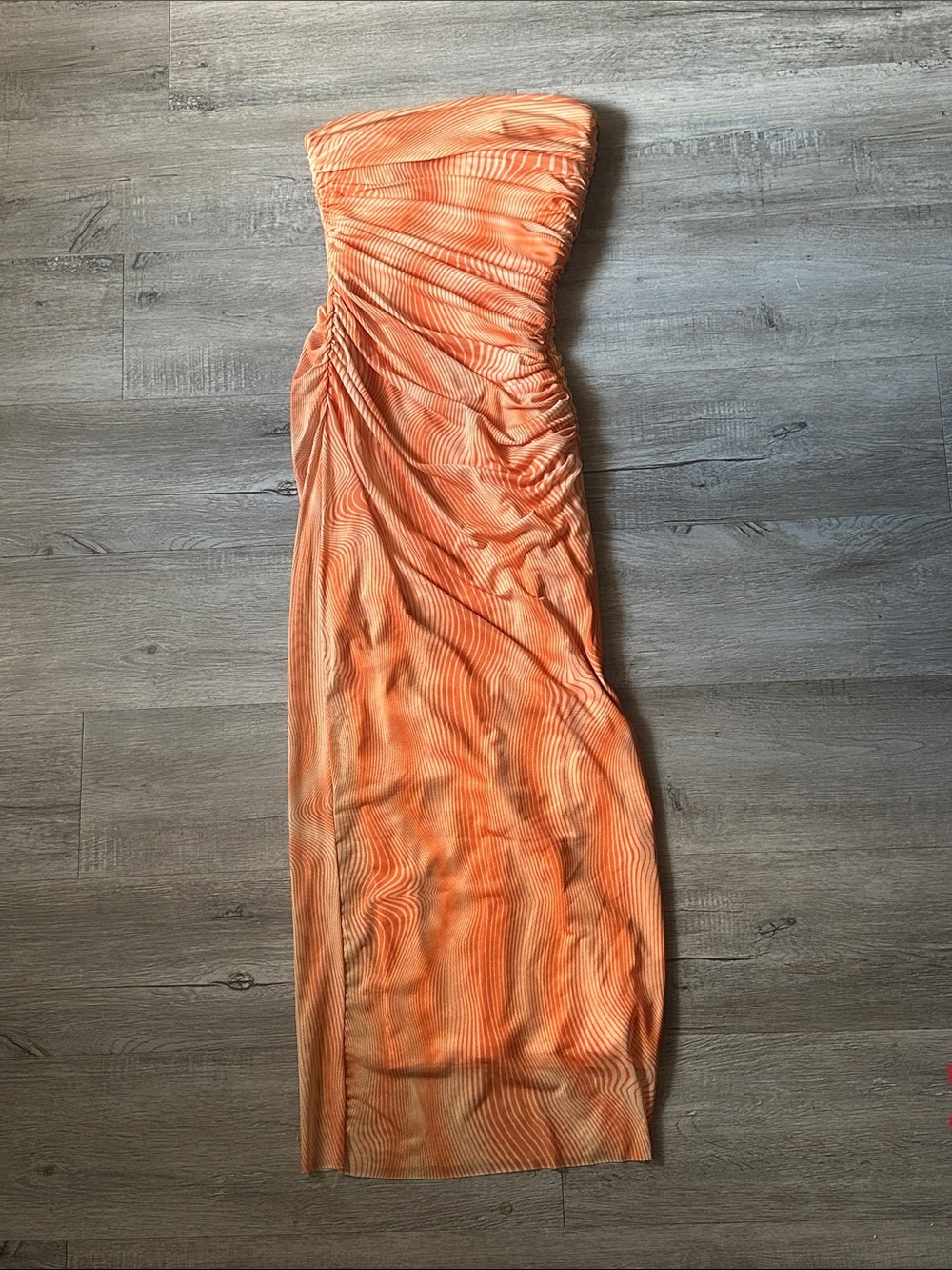 Zara Strapless Orange Ruched Bodycon Gown